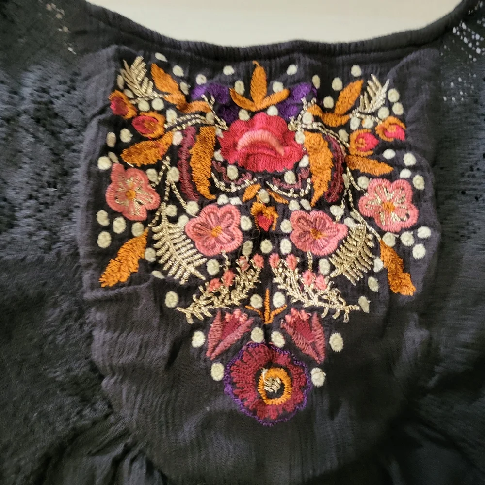Free People Mohave Embroidered Minidress Fall‎ Bohemian Black Women's Size XS